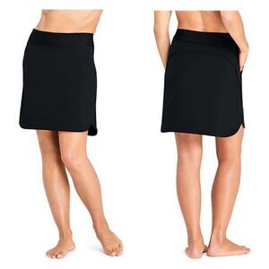 Land's End Swim Plus Standard size Quikdry skirt shorts pockets adjust blk Var